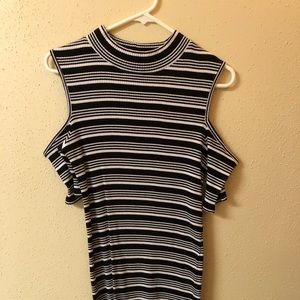Striped cold shoulder bodycon dress
